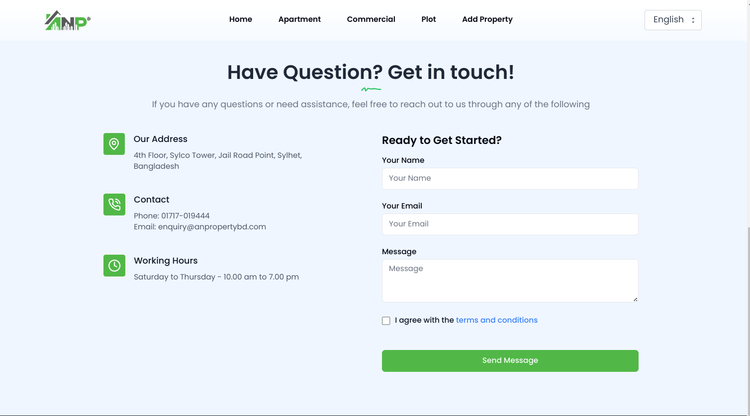 Contact form for property inquiries
