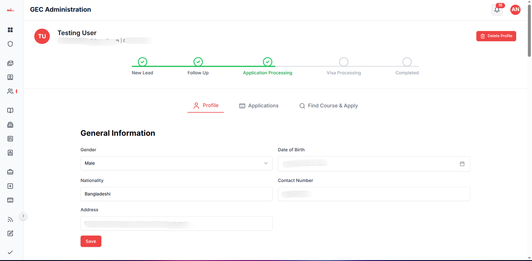 Individual student profile details