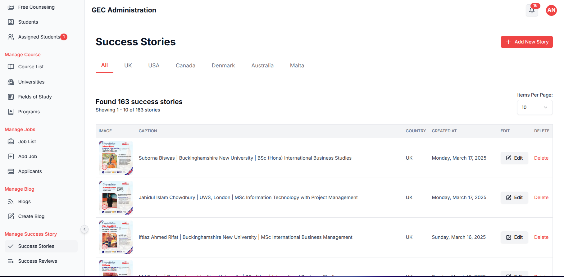 Success stories content management